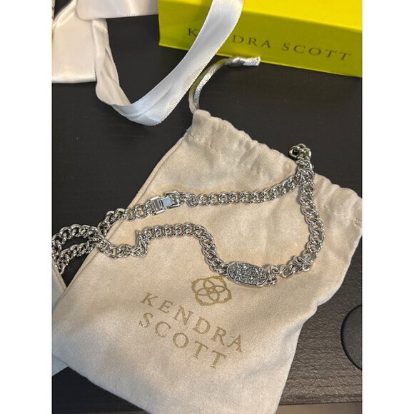 NIB Kendra Scott Silver Chain Link Drusy Necklace & Hoop Earrings Gift Set With - Picture 2 of 5